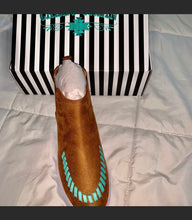 Load image into Gallery viewer, BIG &amp; STITCH BROWN KICKS,  turquoise trim hidden wedge
